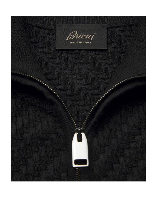 Brioni Blue Embossed-Finish Zip-Up Jumper for men