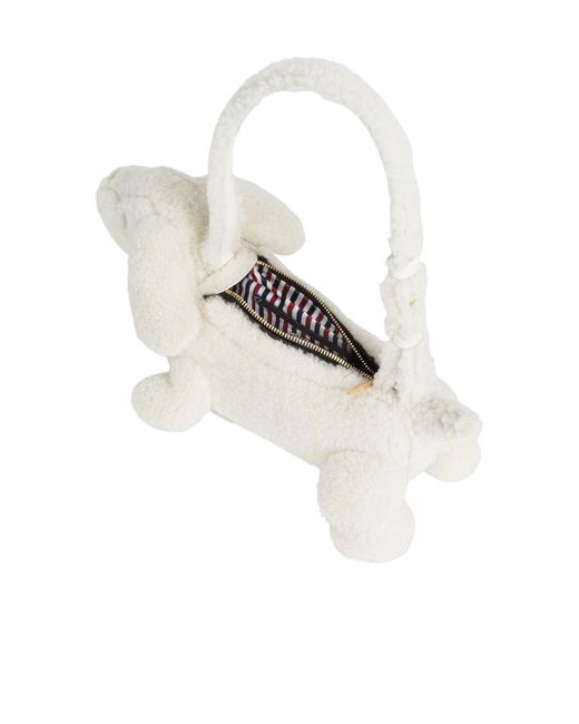 Thom Browne White Hector Shearling Shoulder Bag