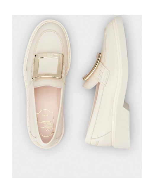 Roger Vivier White Viv' Rangers Metal Buckle Loafers