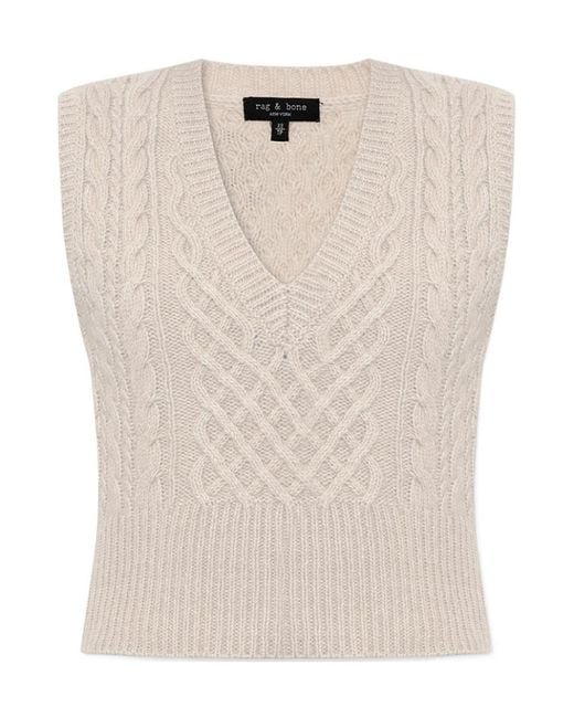 Rag & Bone Natural Cable-Knit V-Neck Vest