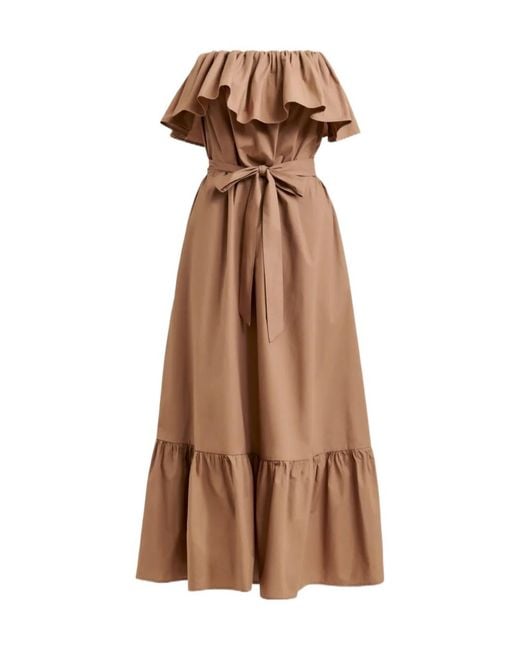 Essentiel Antwerp Brown Strapless Ruffled Maxi Dress