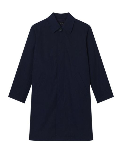 A.P.C. Blue Long-Sleeved Trench Coat for men