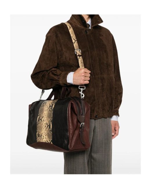 Dries Van Noten Black Snakeskin Patchwork Shoulder Bag for men
