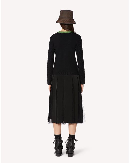 RED Valentino Black Lace-Insert Cable-Knit Jumper