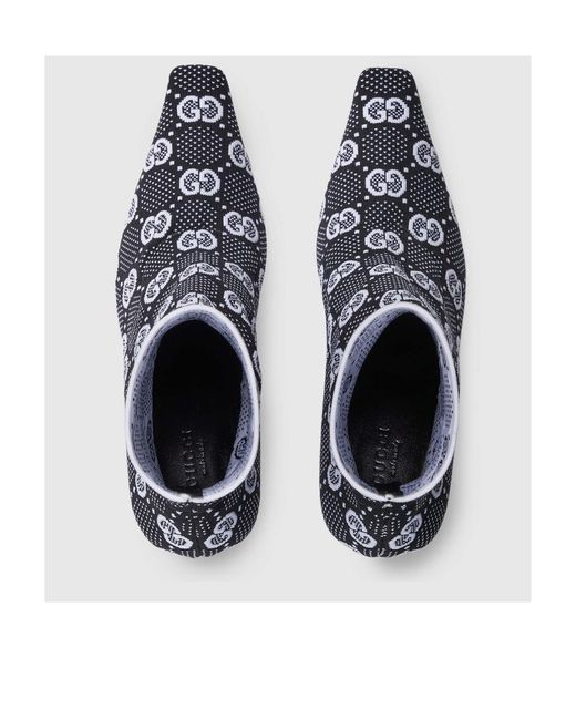 Gucci Black Gg Knit Ankle Boots