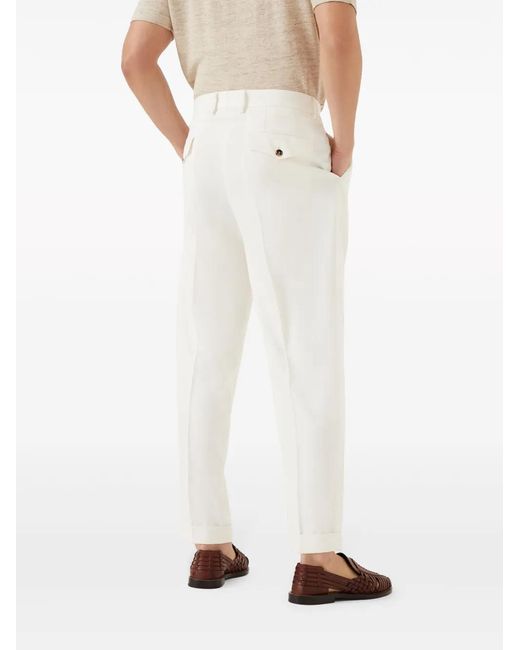 Brunello Cucinelli White High-Waist Tapered Trousers for men