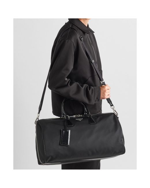 Prada Black Re-Nylon And Brushed Leather Duffel Bag for men