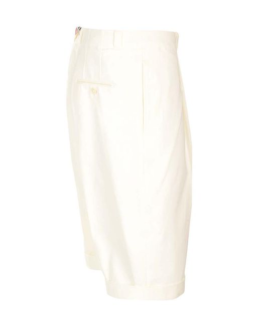 Thom Browne White Rwb Stripe Detailed Pleated Shorts for men