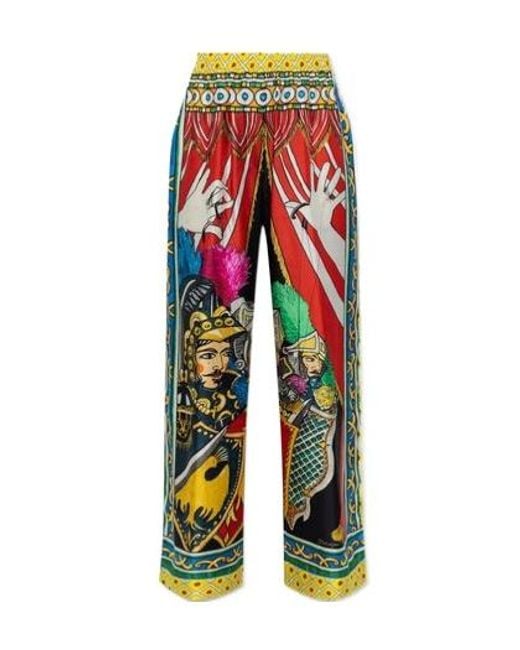 Dolce & Gabbana Red Carretto Printed Wide Leg Pajama Pants