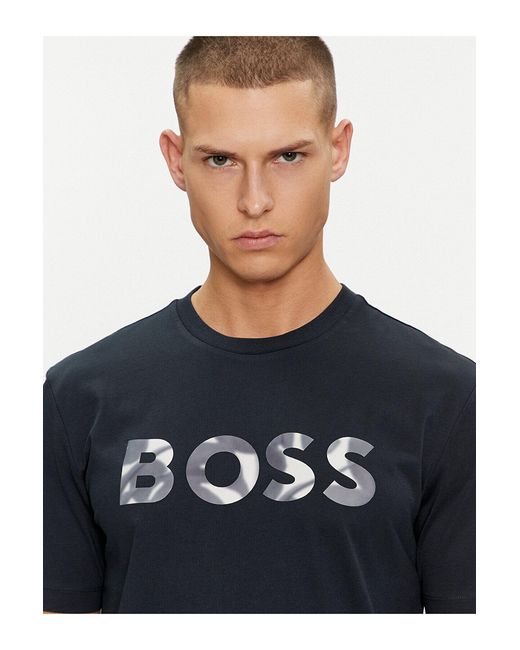 Boss Blue Logo-Appliqué Cotton T-Shirt for men