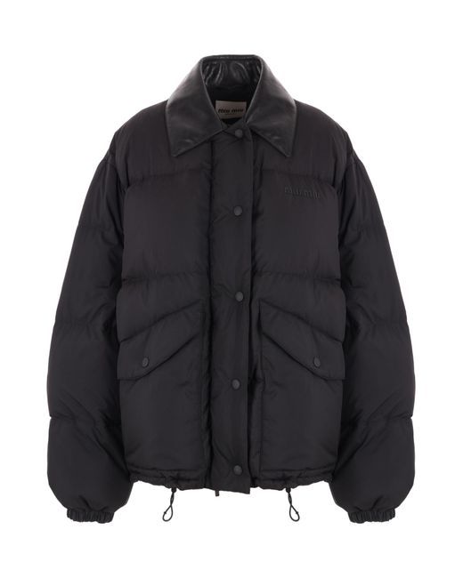 Miu Miu Black Technical Pongé Cropped Down Jacket