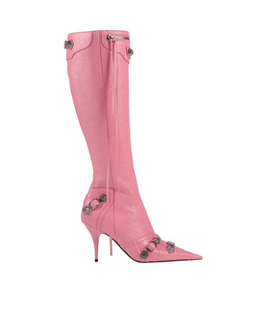 Balenciaga Pink Shiny Pointed-Toe Leather Boots