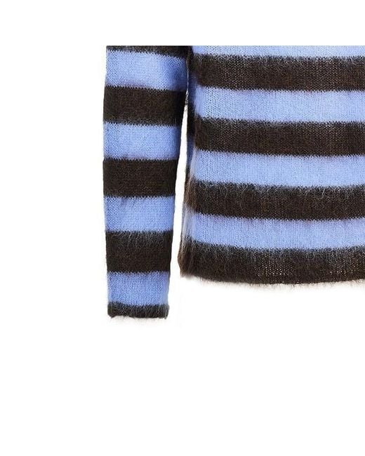 Emporio Armani Blue Striped Mohair-Blend Sweater for men