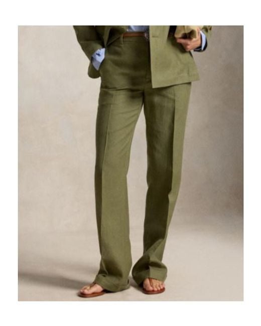 Ralph Lauren Green Pressed-Crease Turned-Up Trousers