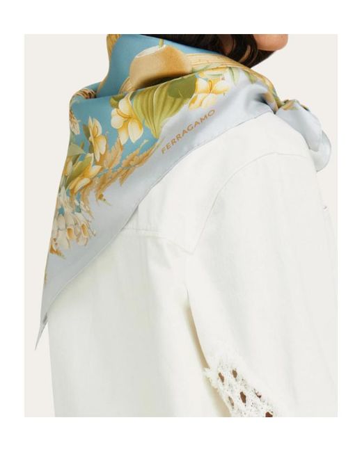 Ferragamo White Jungle Print Silk Scarf