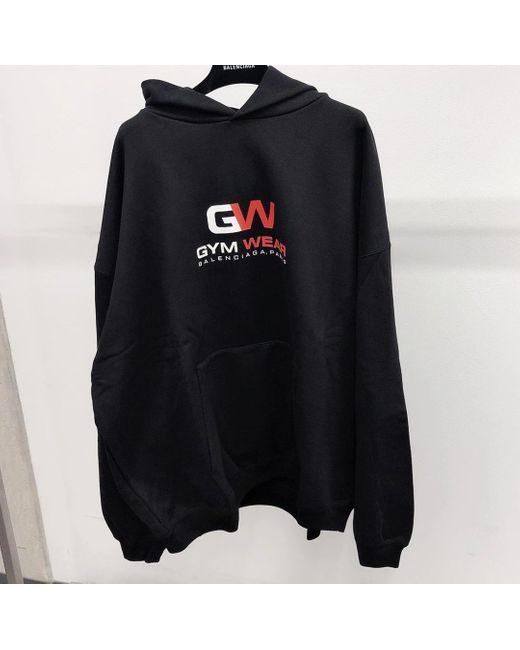 Balenciaga Black Gym Wear Print Hoodie for men