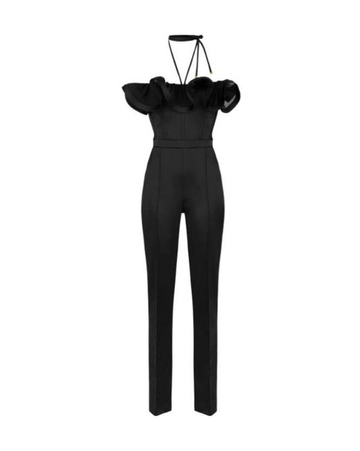 Elisabetta Franchi Black Ruffled Corset-Style Jumpsuit