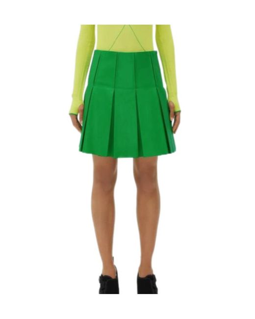 Bottega Veneta Green Pleated Leather Skirt
