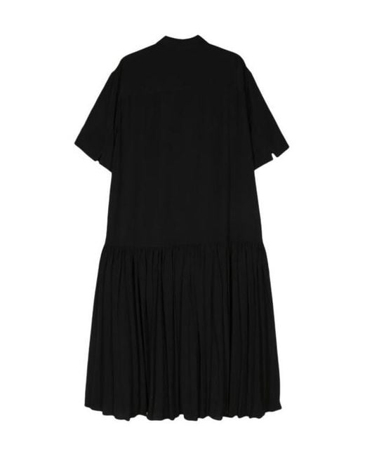 Jil Sander Black Mushroom-Embroidered Crepe Midi Dress