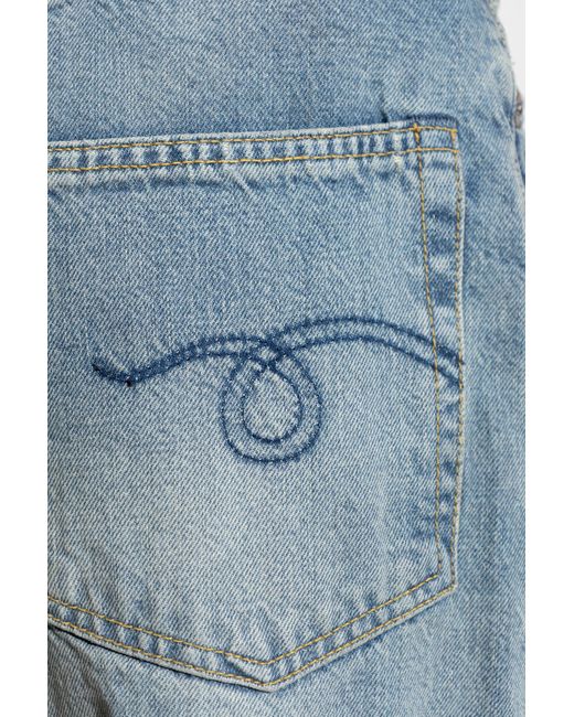 R13 Blue Wide-Leg Distressed Jeans