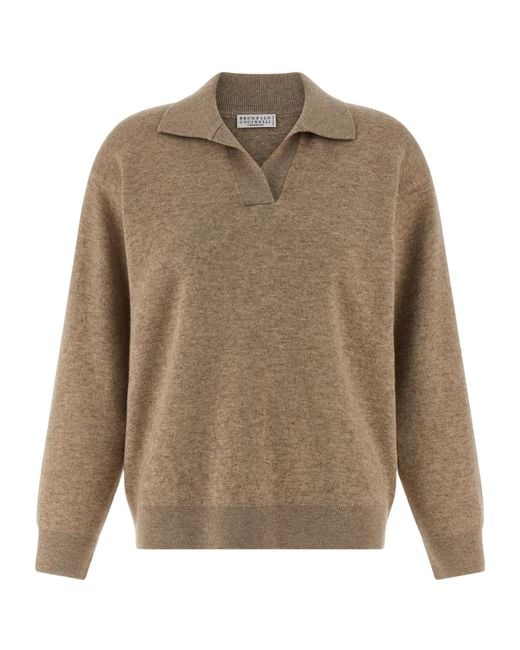 Brunello Cucinelli Natural Double Knit Polo Shirt