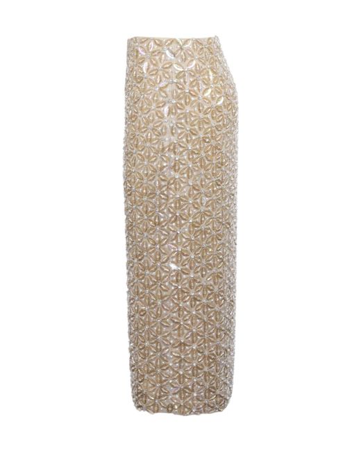 P.A.R.O.S.H. Natural Sequin Floral Midi Skirt