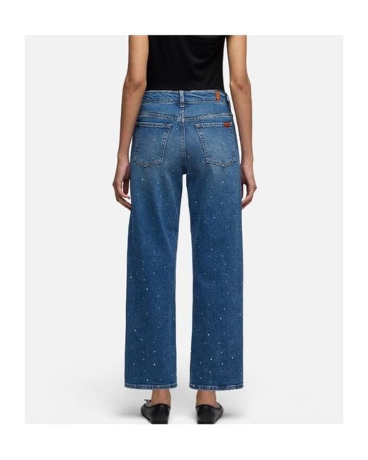 7 For All Mankind Blue Stovepipe Embellished Straight-Leg Jeans