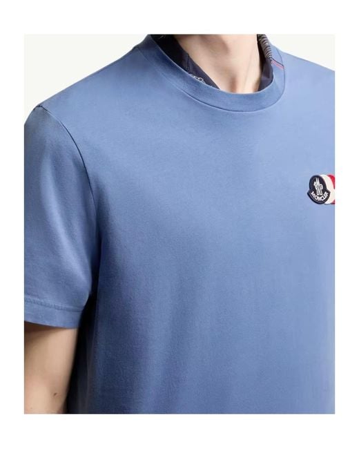 Moncler Blue Logo Patch Crewneck T-Shirt for men