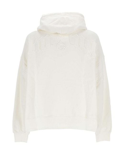 Palm Angels White Logo-Detailed Drawstring Hoodie for men