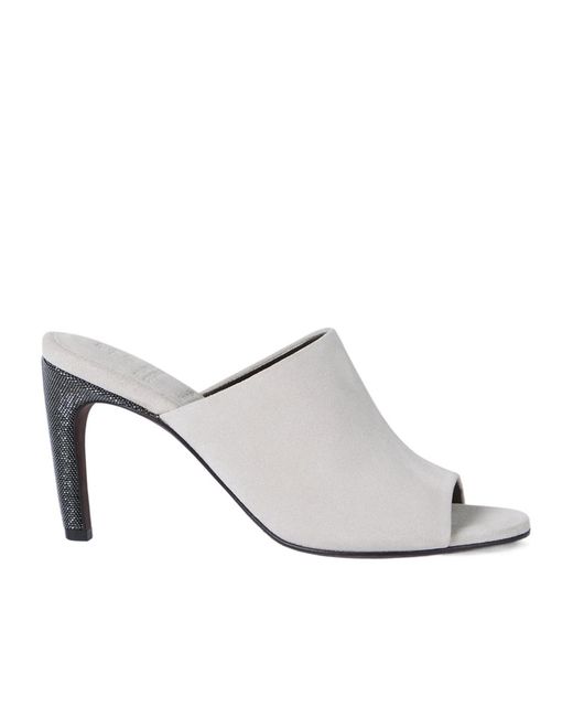Brunello Cucinelli White Open-Toe Heels Mules