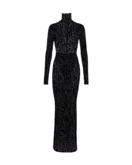 Alex Perry Black Sheer Animal-Print Devoré Maxi Dress