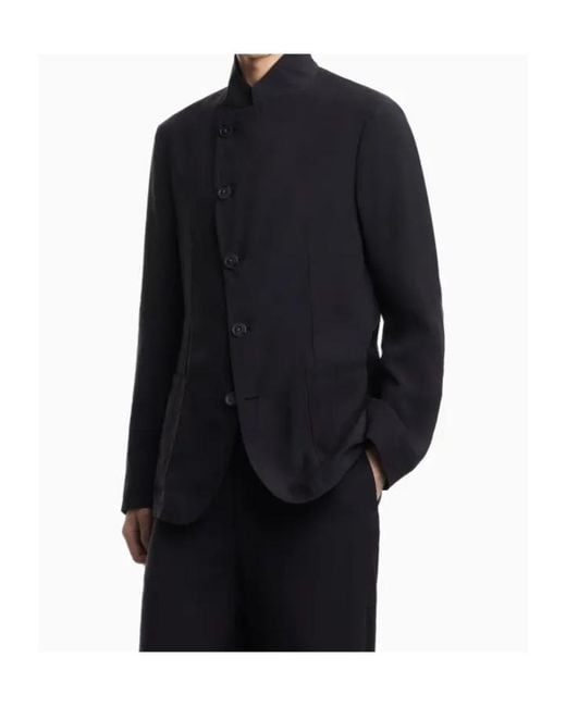 Emporio Armani Blue Asymmetric Button Blazer for men