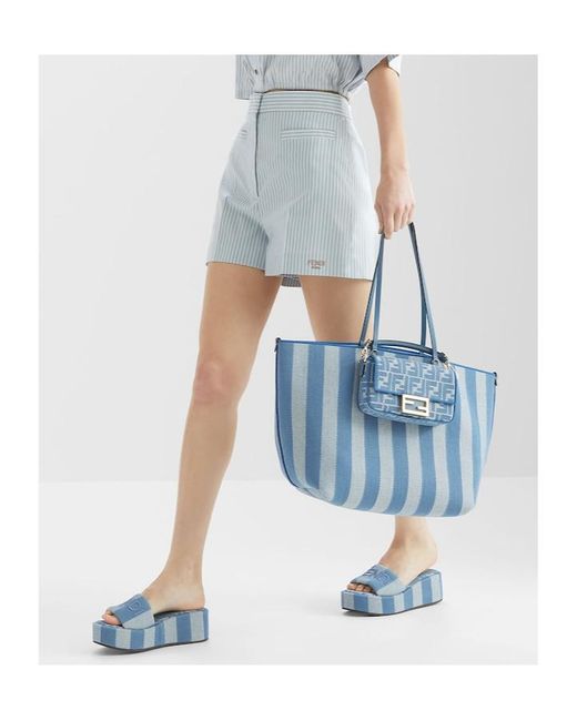 Fendi Blue Ff Jacquard Chain-Linked Tote Bag