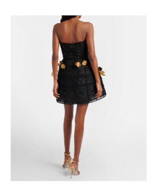 Oscar de la Renta Black Embellished Sequined Cocktail Dress
