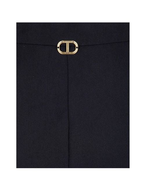 Twinset Blue Logo-Plaque Trousers
