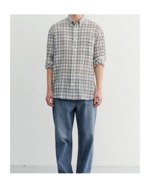 DUNST Gray Check-Pattern Long-Sleeve Shirt for men