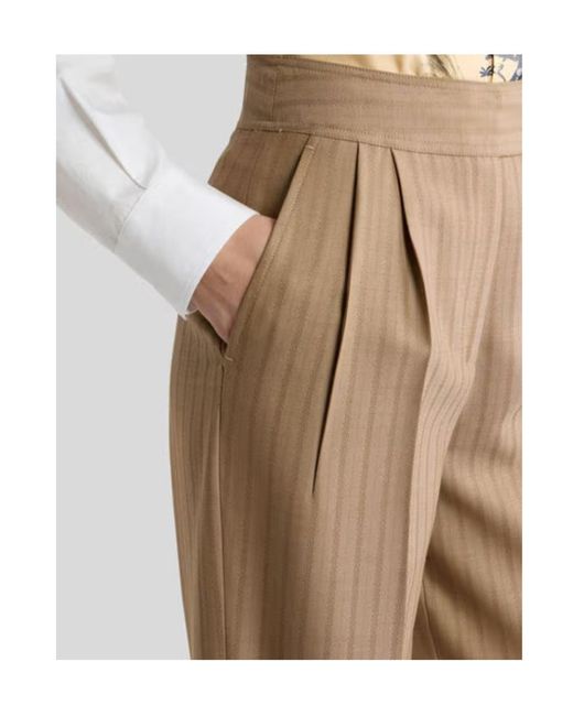 Etro Natural Wool Jacquard Trousers With Striped Pattern
