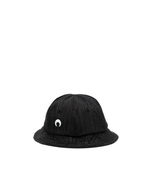 MARINE SERRE Black Logo-Embroidered Bucket Hat