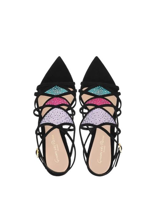 Gianvito Rossi Black Strappy Crystal Heeled Sandals