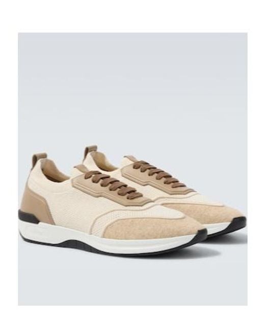 Brioni Natural Leather-Trimmed Sneakers for men