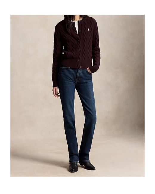 Polo Ralph Lauren Red Cable-Knit Wool-Cashmere Cardigan