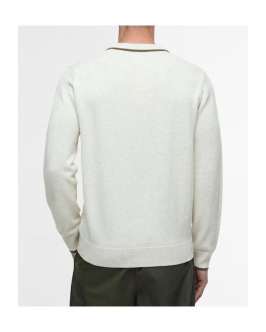 Barbour White Long-Sleeved Knit Polo Shirt for men