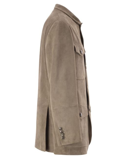 Brunello Cucinelli Brown Suede Leather Safari Jacket for men