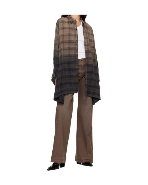 R13 Brown Lapel Long-Sleeved Shirt