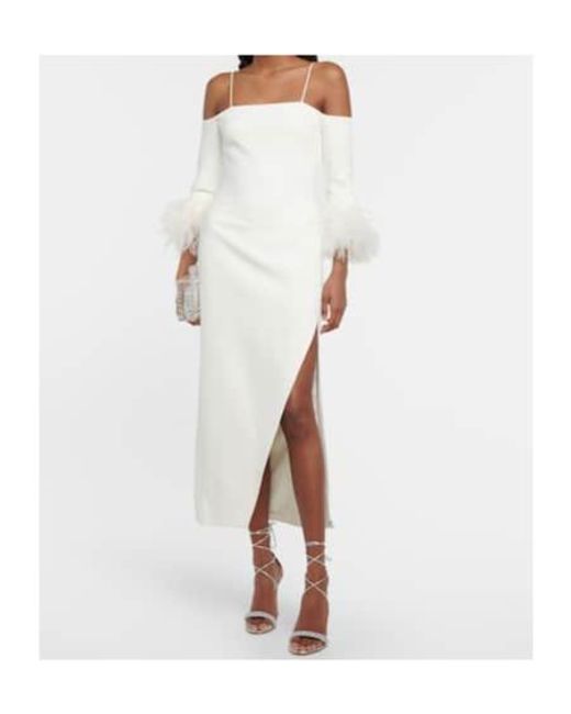 David Koma White Feather-Trimmed Midi Dress