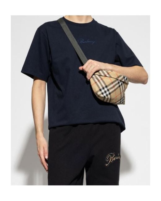 Burberry Blue Logo Embroidered Crewneck T-Shirt for men
