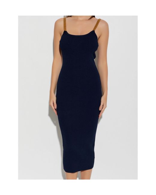 MICHAEL Michael Kors Blue Chain-Strap Ribbed Midi Dress