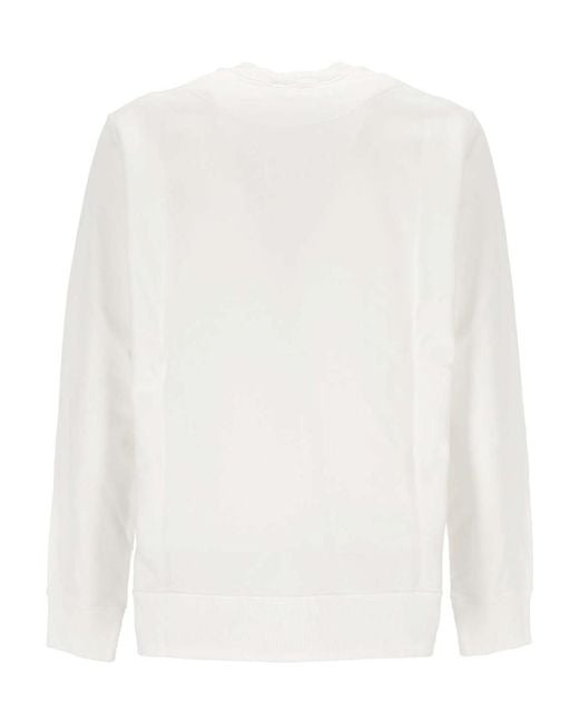Stone Island White Logo Embroidered Crewneck Sweatshirt for men