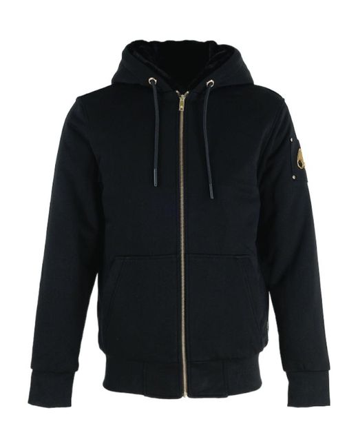 Moose Knuckles Black Zip-Up Drawstring Hoodie for men