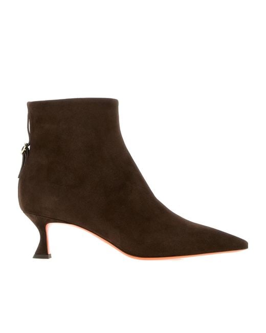 Santoni Brown Giulie Kitten Heel Ankle Boots